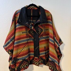 Pendleton Chaparral Wool Aztec Southwestern Reversible Poncho Cape Size OS